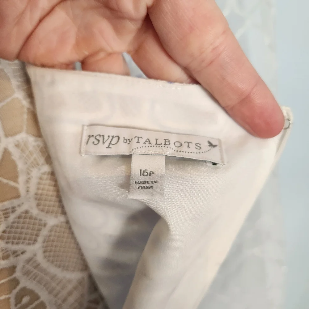 Talbots RSVP floral lace net cutout blue and white dress size 16P - Picture 6 of 9